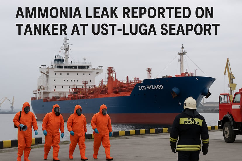 The Eco Wizard tanker in port surrounded by emergency services