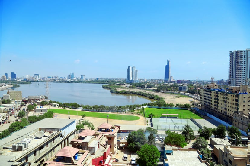 View across the city of Karachi and the bay