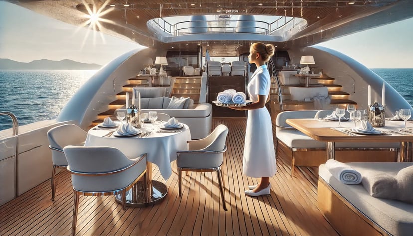 a Stewardess working on a luxury yacht