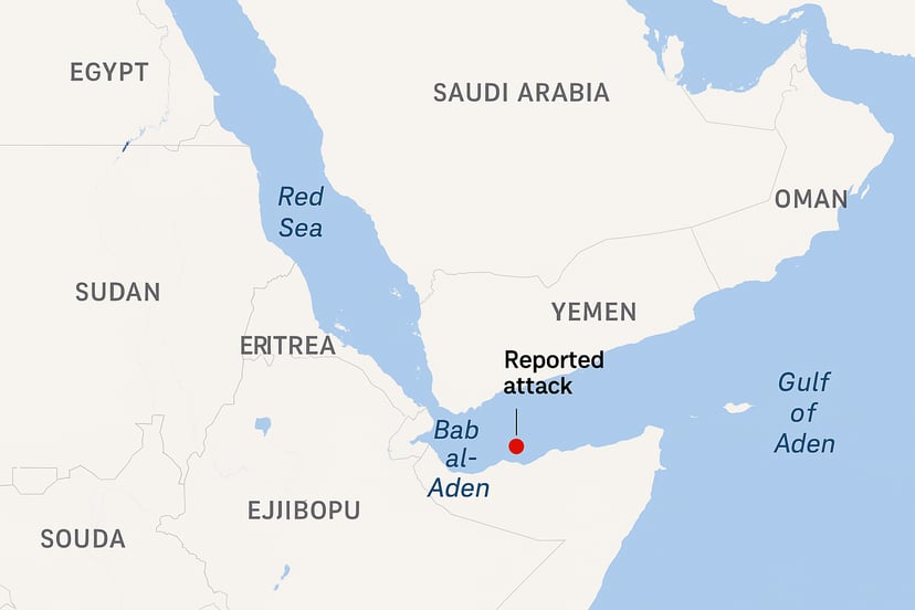 A map of the Middle east showing the location of the Houthi attack
