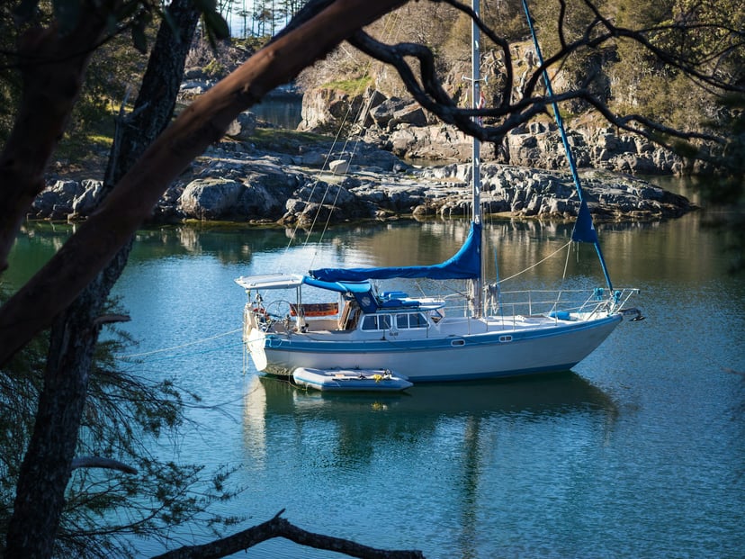 the starboard side of a moored yacht