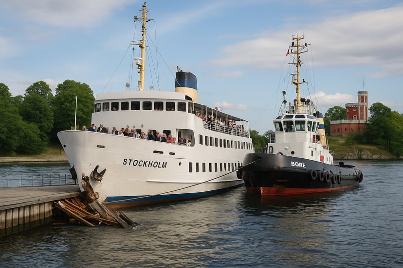 The ferry, Stockholm, hitting a quay in central Stockholm