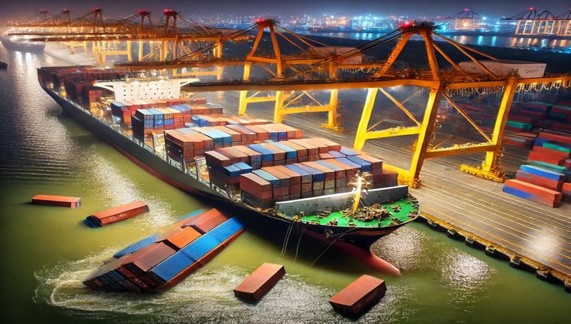 Shipping containers falling of a vessel while it is docked in port