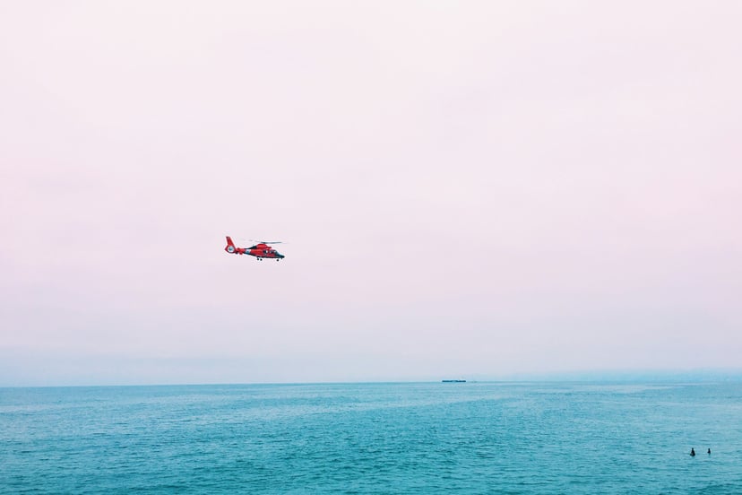 A search and rescue helicopter at sea