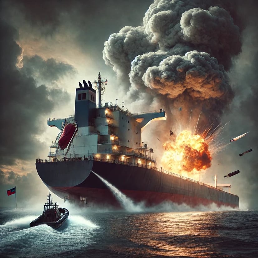 Houthis attacking a bulk carrier