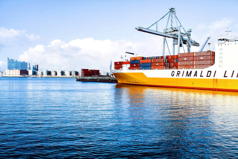 A Grimaldi container ship in port