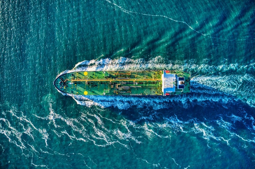 aerial view of a tanker at sea