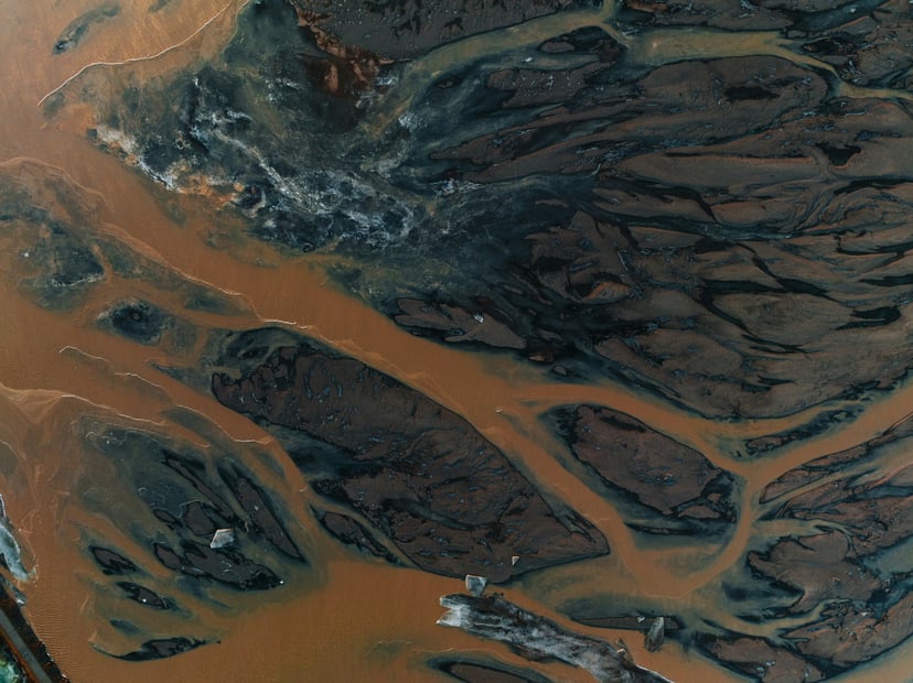 View from above of an oil spill in water