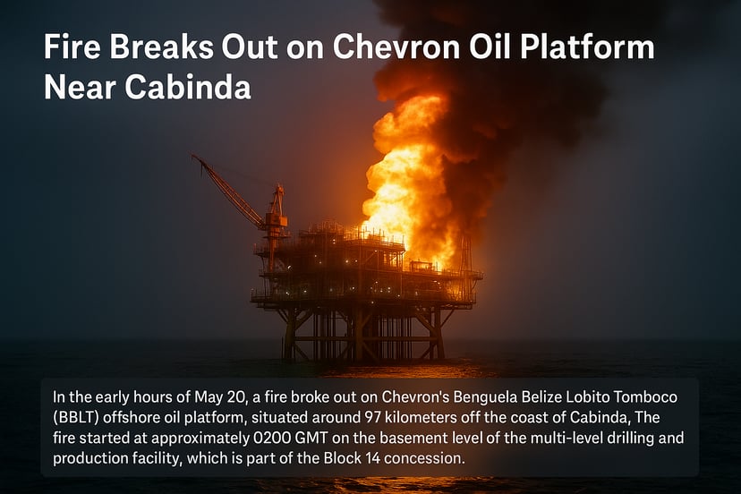 A fire on a oil rig at night