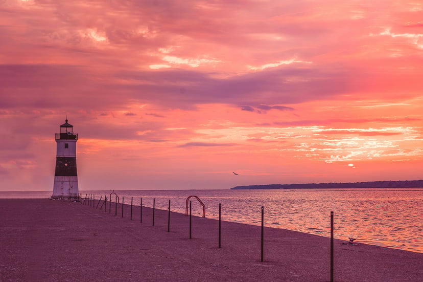 Presque Isle Lighthouse, Erie, United States at sunset