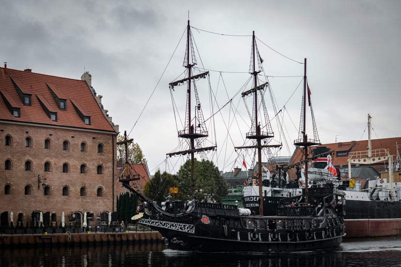 a sailing galleon moored in Gdansk, Poland