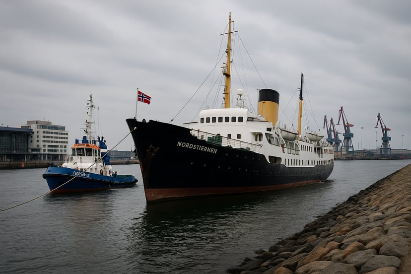 The Nordstjernen being towed back to port