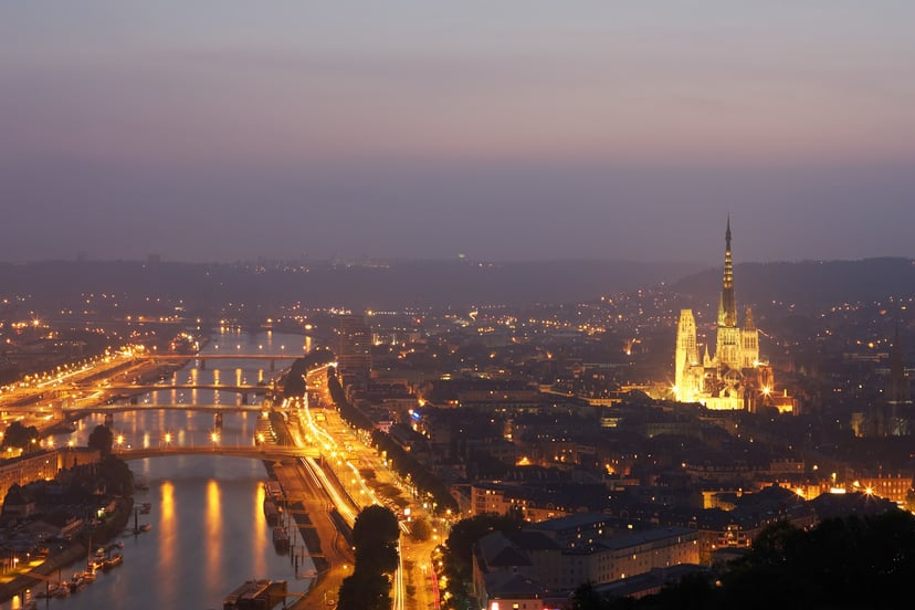 The river in Rouen in France at sundown