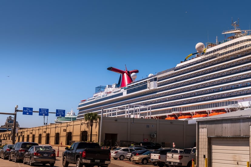 The Carnival Dream cruise ship docked in Galveston, Texas