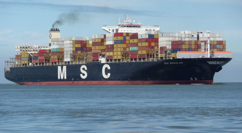 The MSC Regulus container ship at sea