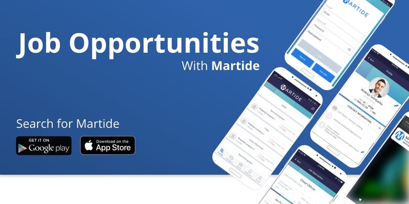 cellphones with Martide's maritime jobs app on the screen