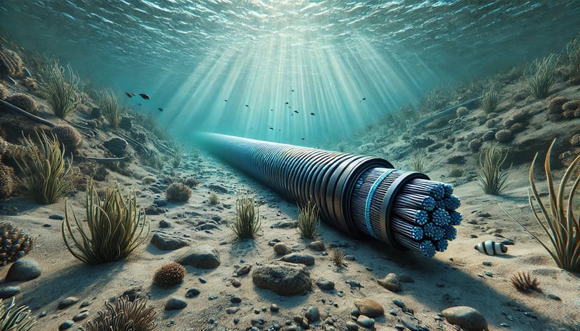 An underwater cable on the sea bed
