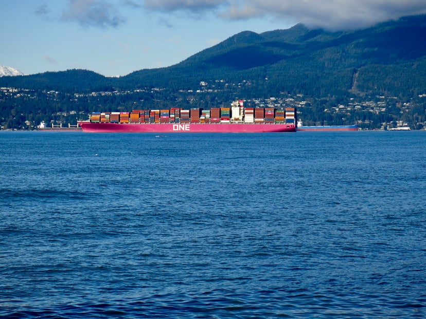 A ONE container ship at sea