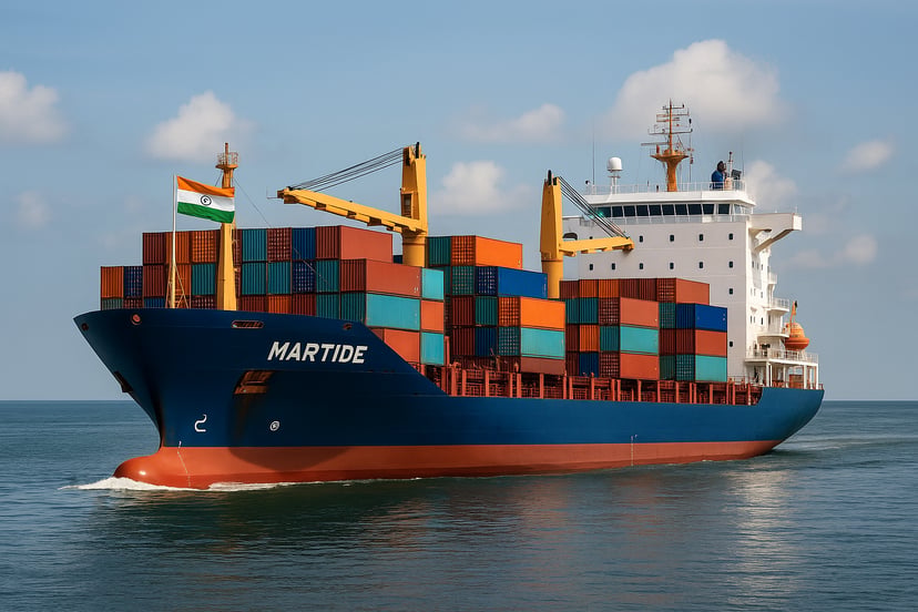 a container ship called Martide flying the flag of India 
