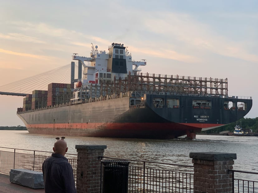 A cargo ship in Savannah, Georgia