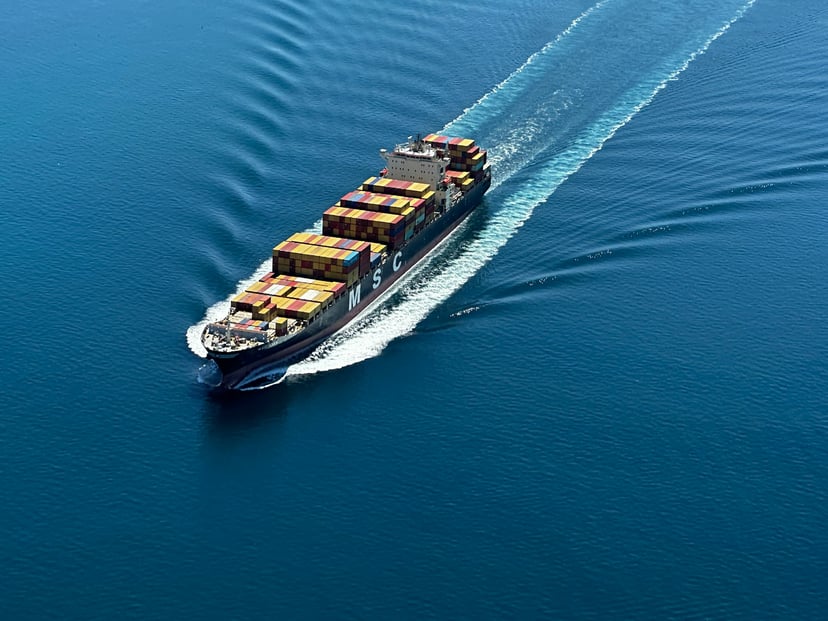 The MSC Lisa container ship seen from above