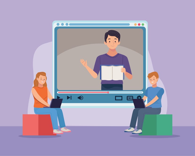Two people with laptops attending an online training course