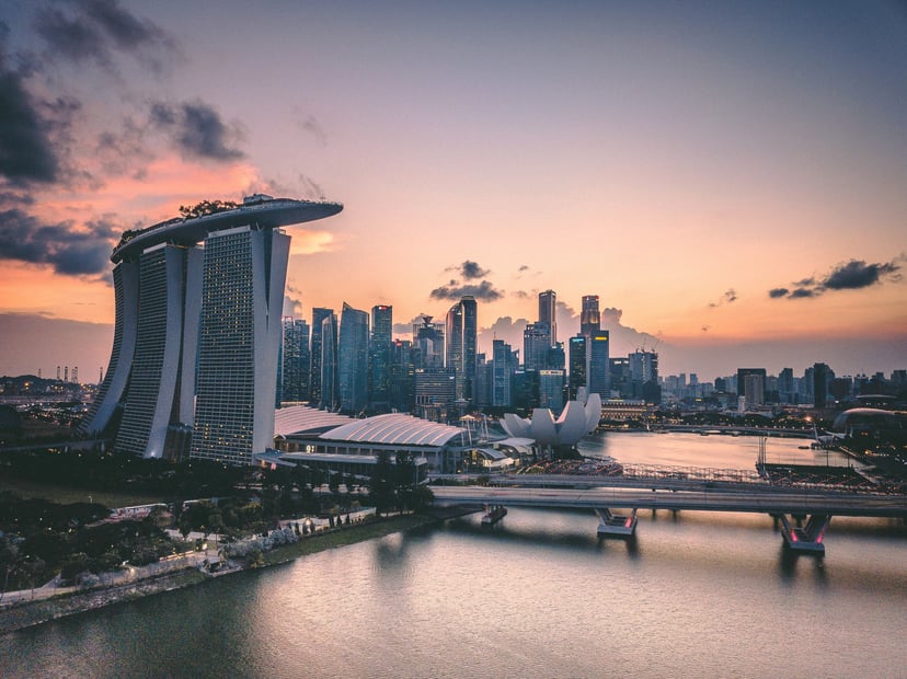 Singapore harbor at sunset