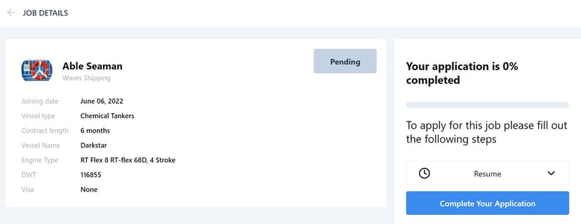 Screenshot of Martide's maritime jobs board and seafarer online resume software
