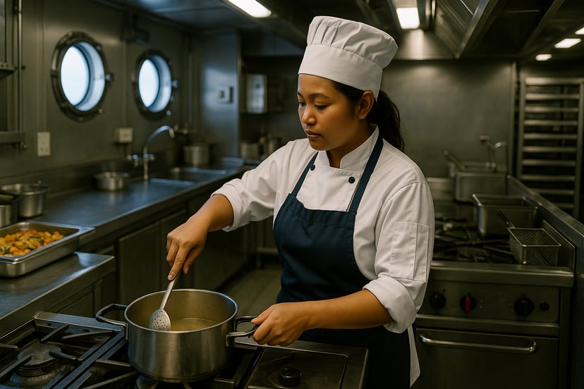 a ship's cook working in a ship's galley