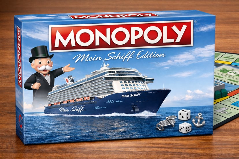 The Tui Monopoly board game with a Mein Schiff ship on the box