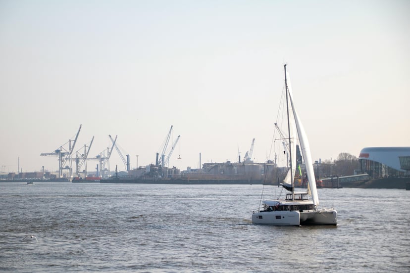 The River Elbe and the Port of Hamburg in the background