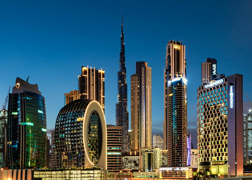 Skyscrapers in Dubai at night