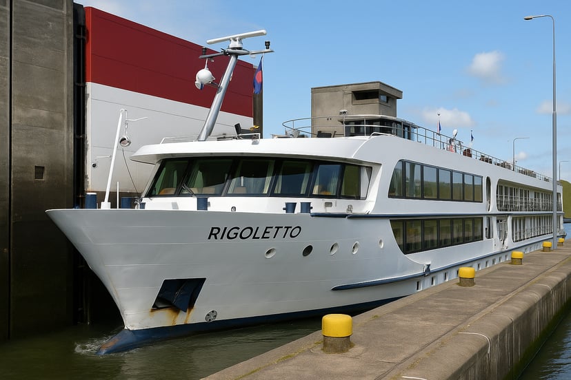 The Rigoletto passenger ship making contact with a lock 