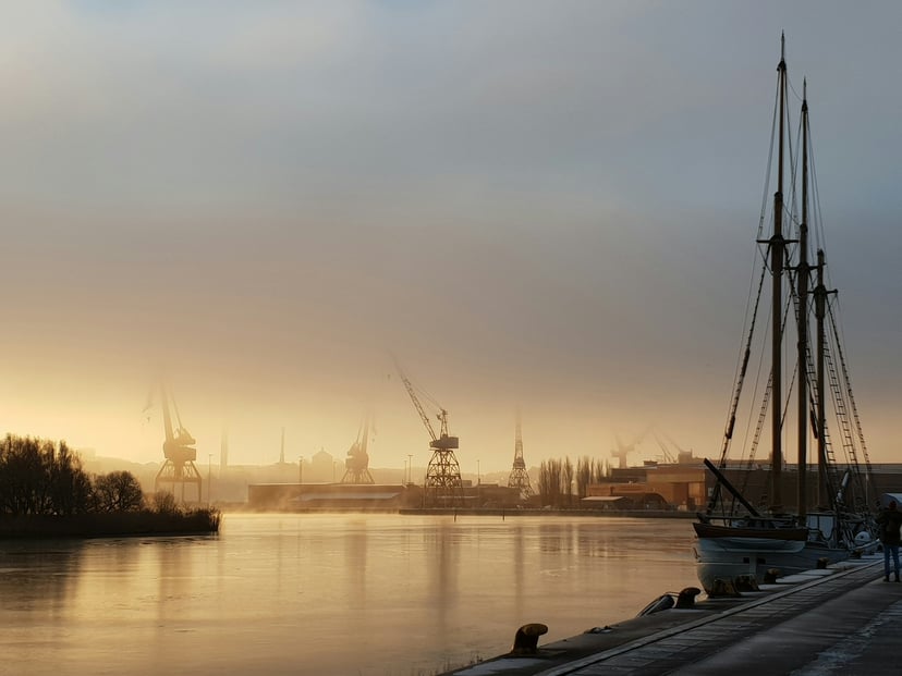 The port of Gothenburg at sunset