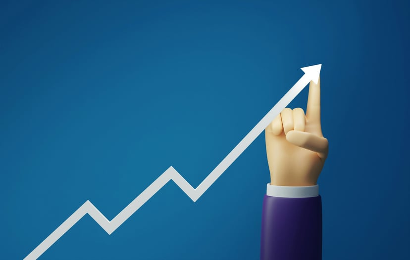 A finger pointing to an arrow's upwards trajectory