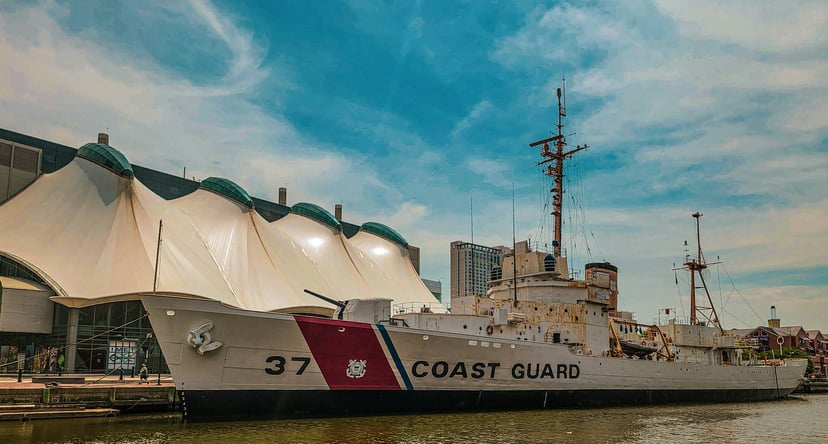 A US coastguard boat in Baltimore harbor