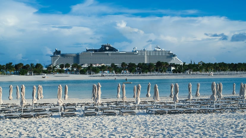 The MSC Seashore moored at Ocean Cay
