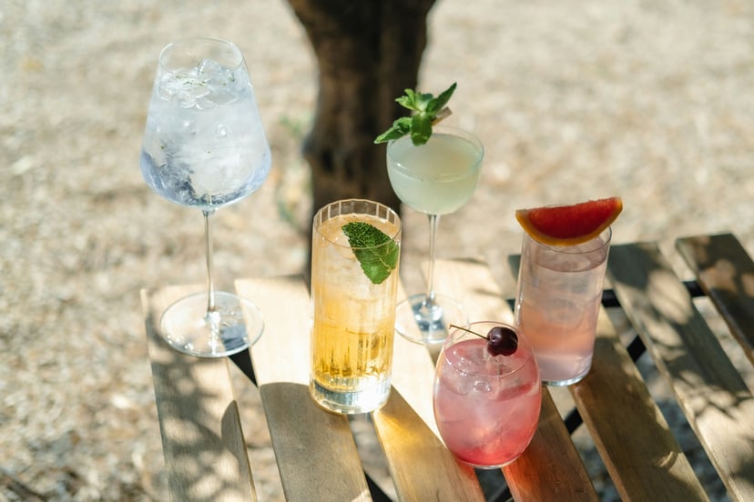 Cocktails on a table on a beach