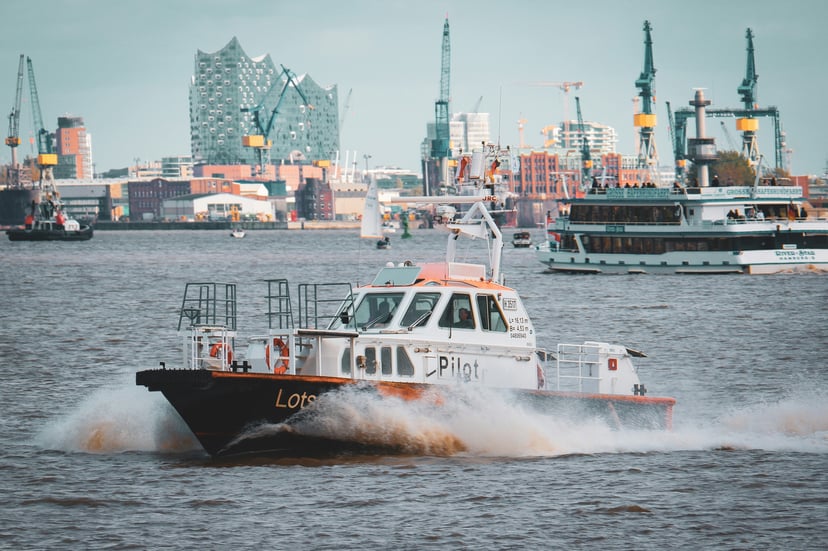 a pilot boat in Hamburg port