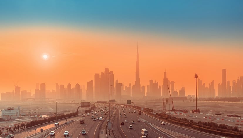 Dubai cityscape at sunset