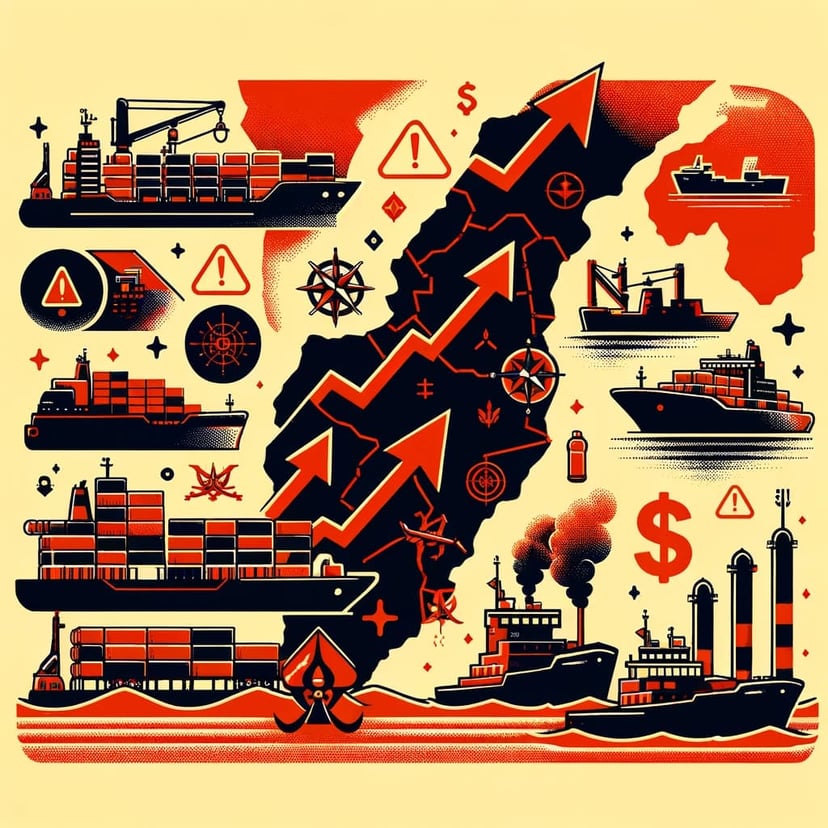 An image depicting the Red Sea and its associated shipping disruptions