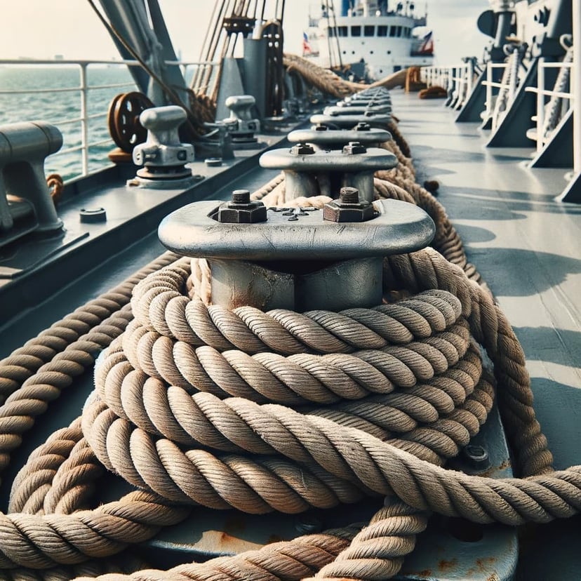 mooring lines on the deck of a vessel