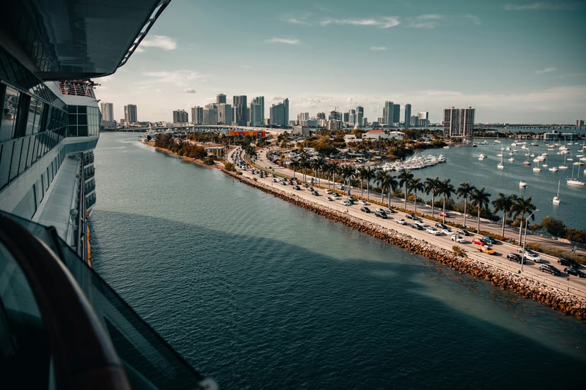 Miami Cruise Port as seen from the deck of a ship