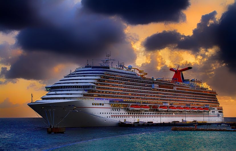 The Carnival Breeze cruise ship at sunset