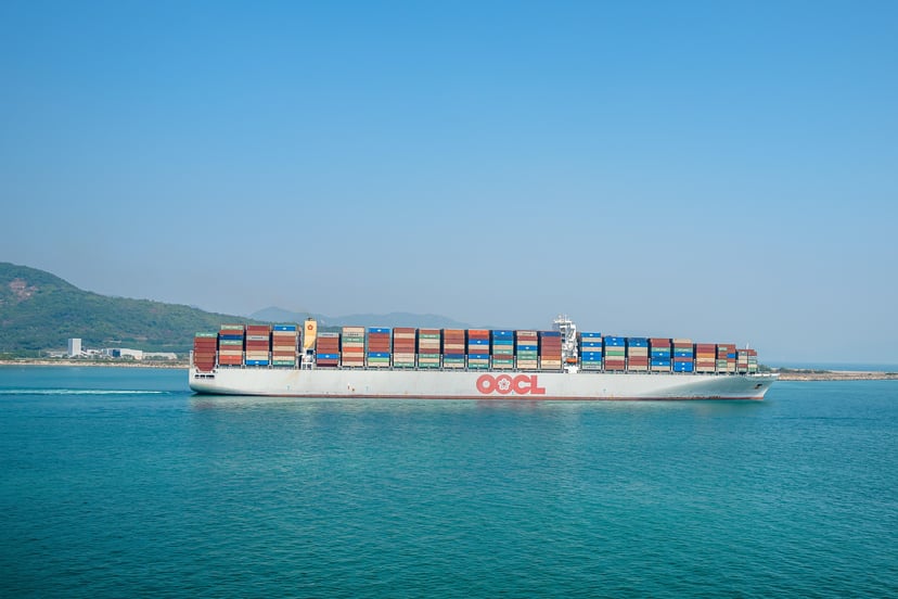 An OOCL container ship at sea