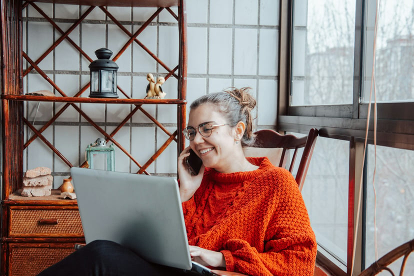 Smiling woman working from home