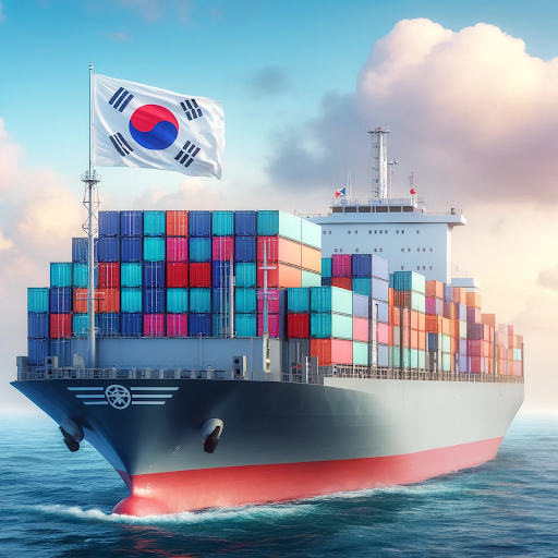 AI generated image of a container ship flying a South Korean flag