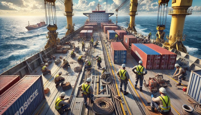 A crew working on the deck of a ship