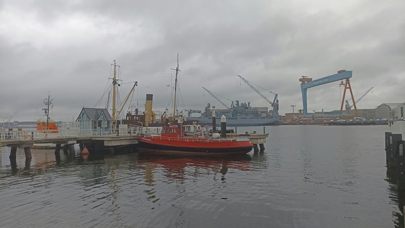 Kiel Port, Germany under a cloudy grey sky