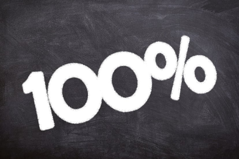 white fuzzy digits spelling out 100 percent